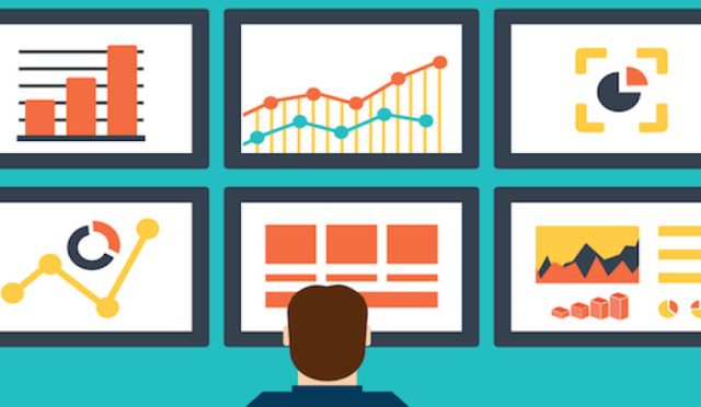 Flat vector illustration of web analytics information and development website statistic